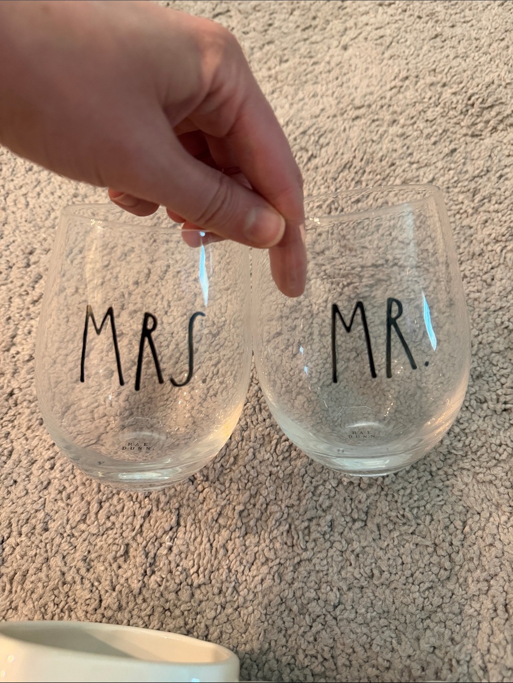 Mr. and Mrs. Stemless Wine Glasses - Black Lettering